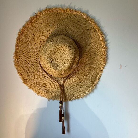 Large Floppy Brima Sun Hat w/ Leather Trim and Beaded Tassels coastalcowgirl - Picture 5 of 9